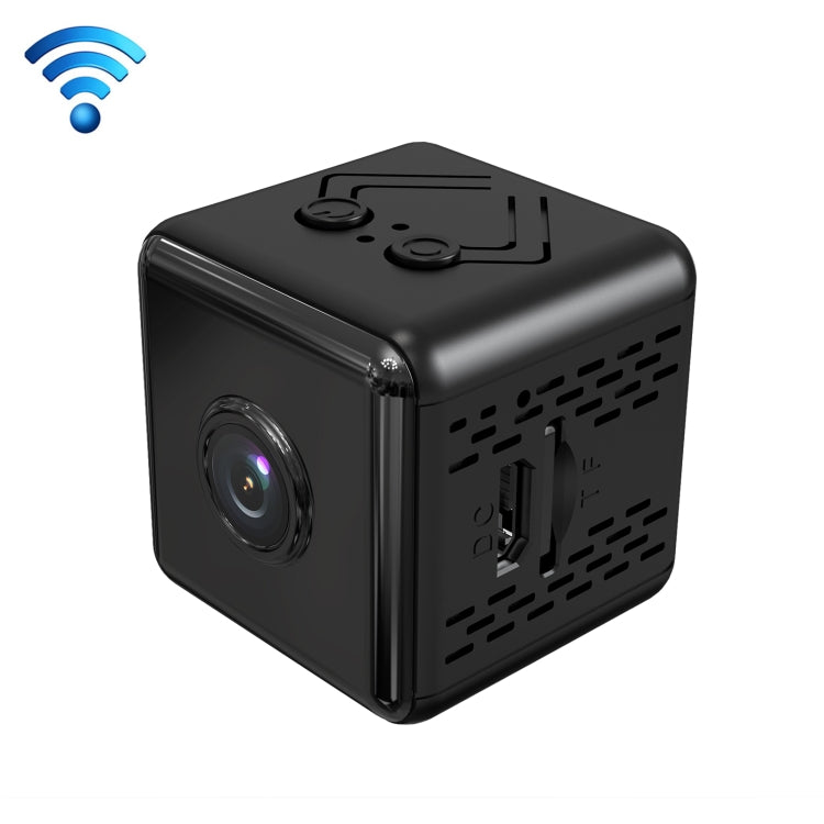 Black cube-shaped camera with Wi-Fi symbol on a white background