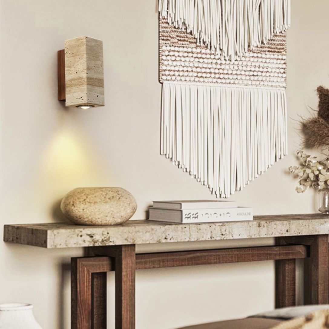 Natural Travertine Stone Wall Sconce – Compact LED Wall Light for Modern Home Decor 6