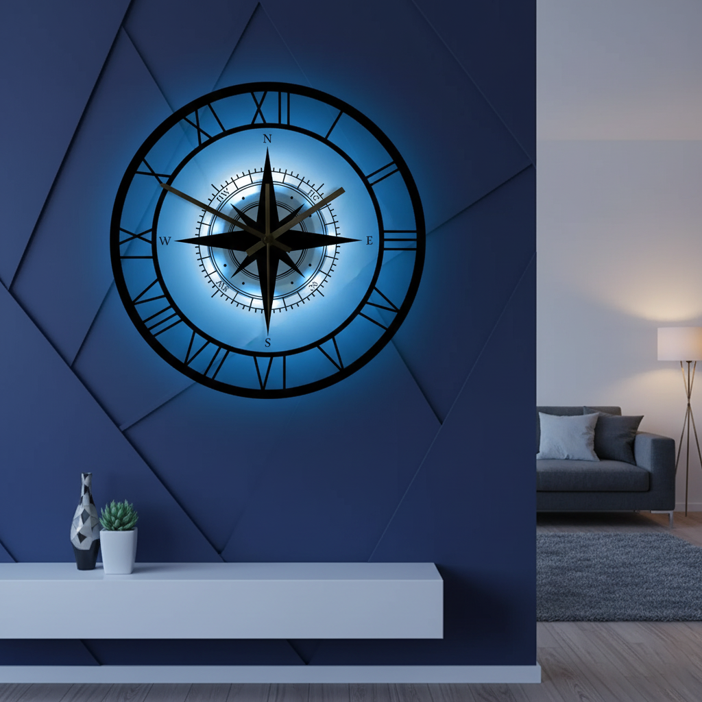 Nautical Compass Wall Clock – Elegant Maritime Decor with Silent Movement, 30cm Circular Design for Home or Office 1