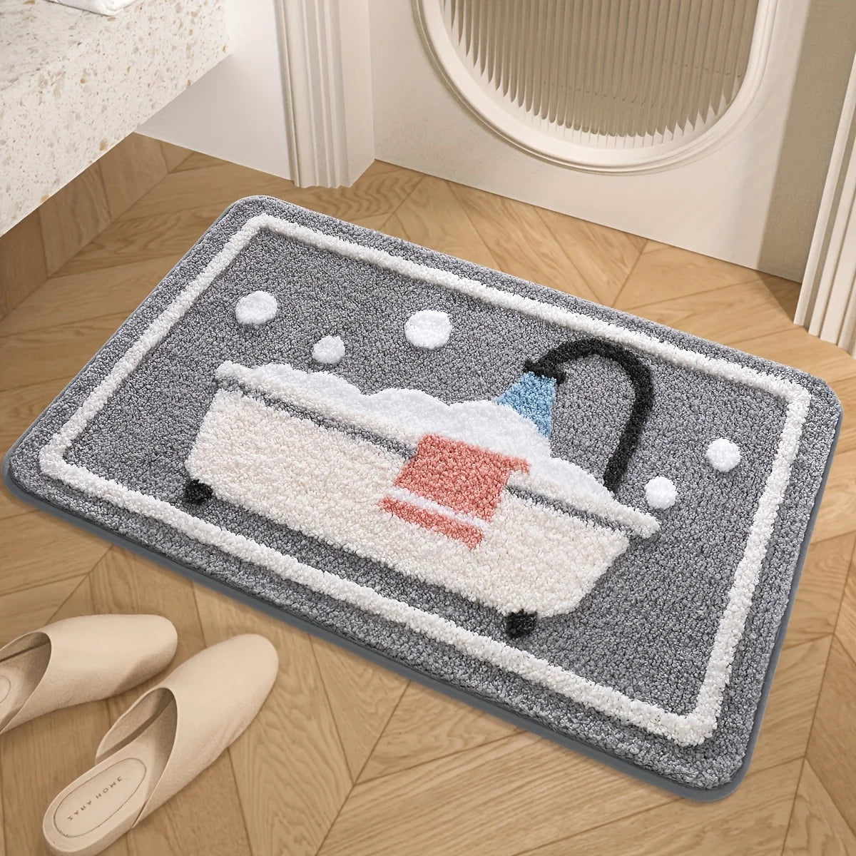 Non-Slip Knitted Bath Mat – Soft, Water-Absorbent Bathroom Mat with TPR Backing – Rectangular, Quick-Drying, 2.5cm Thick 1