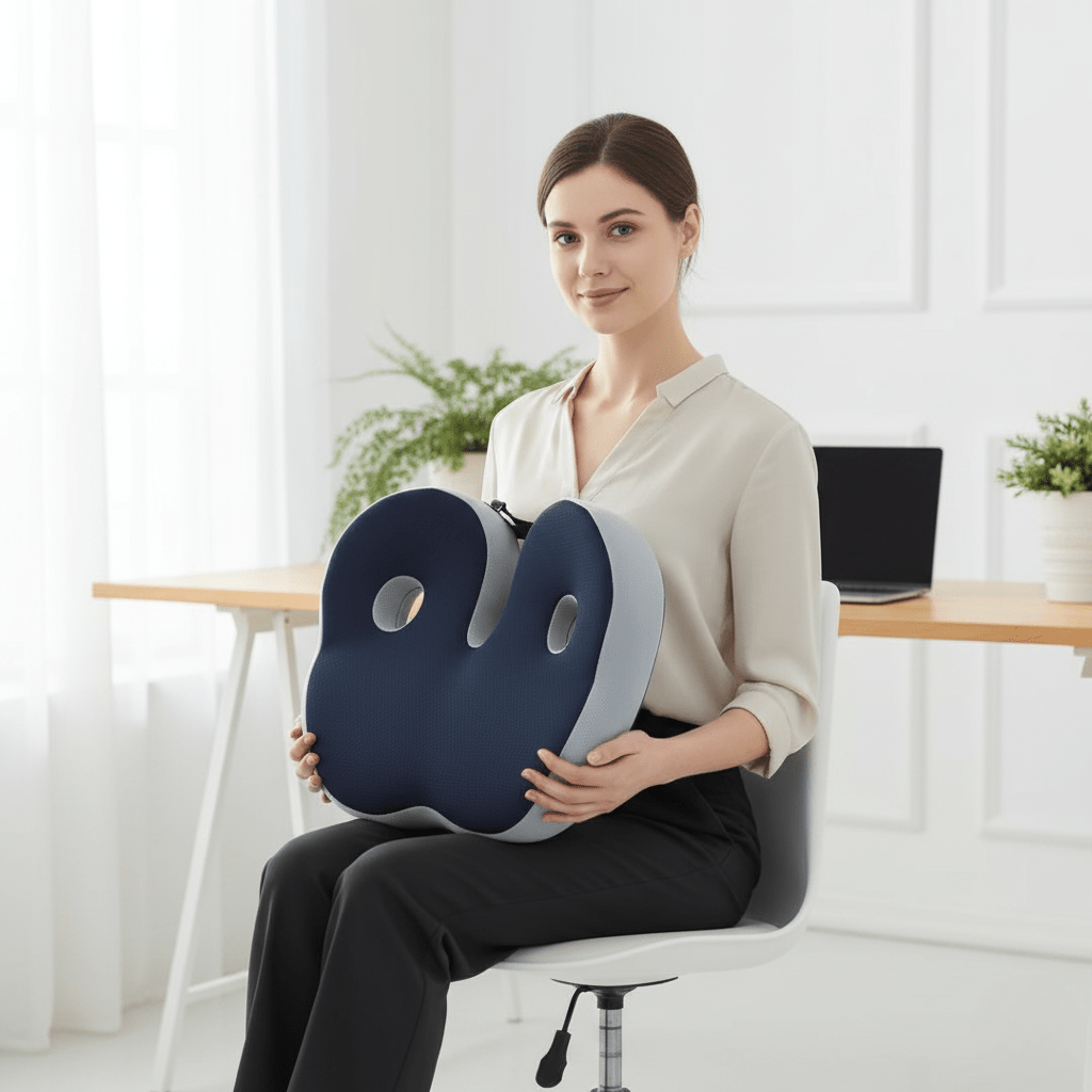 Non-Slip Memory Foam Seat Cushion for Travel and Office - Ergonomic Support with Breathable Cover 2