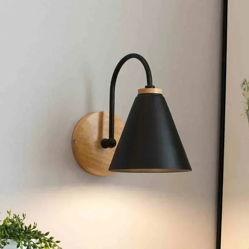 Nordic Minimalist Iron Wall Lamp with Wooden Base – Modern Black or White Wall Sconce Lighting for Contemporary Decor 1