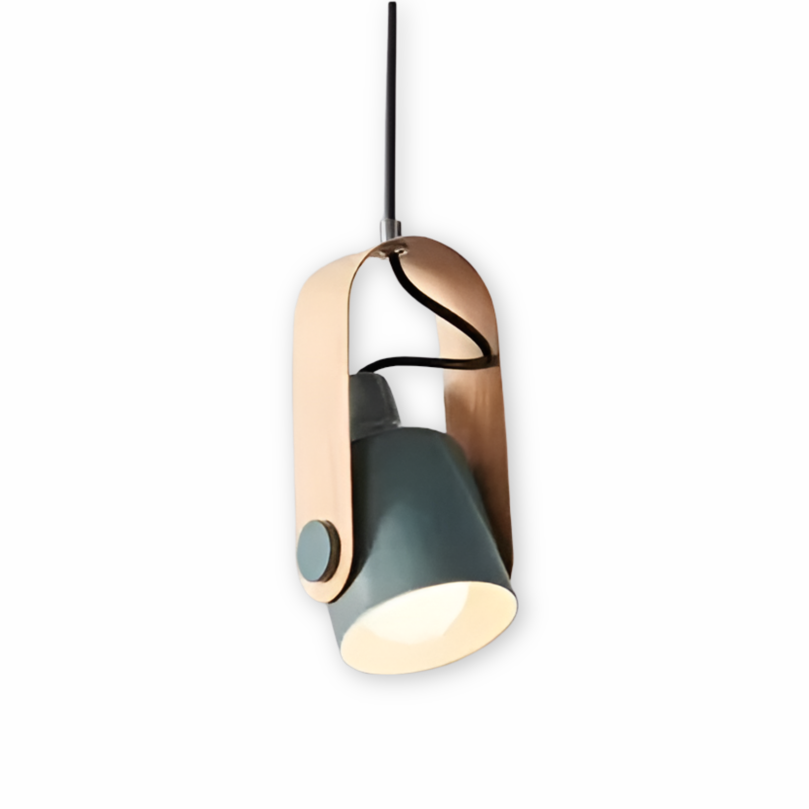 Modern pendant light with bronze and gray design on a white background