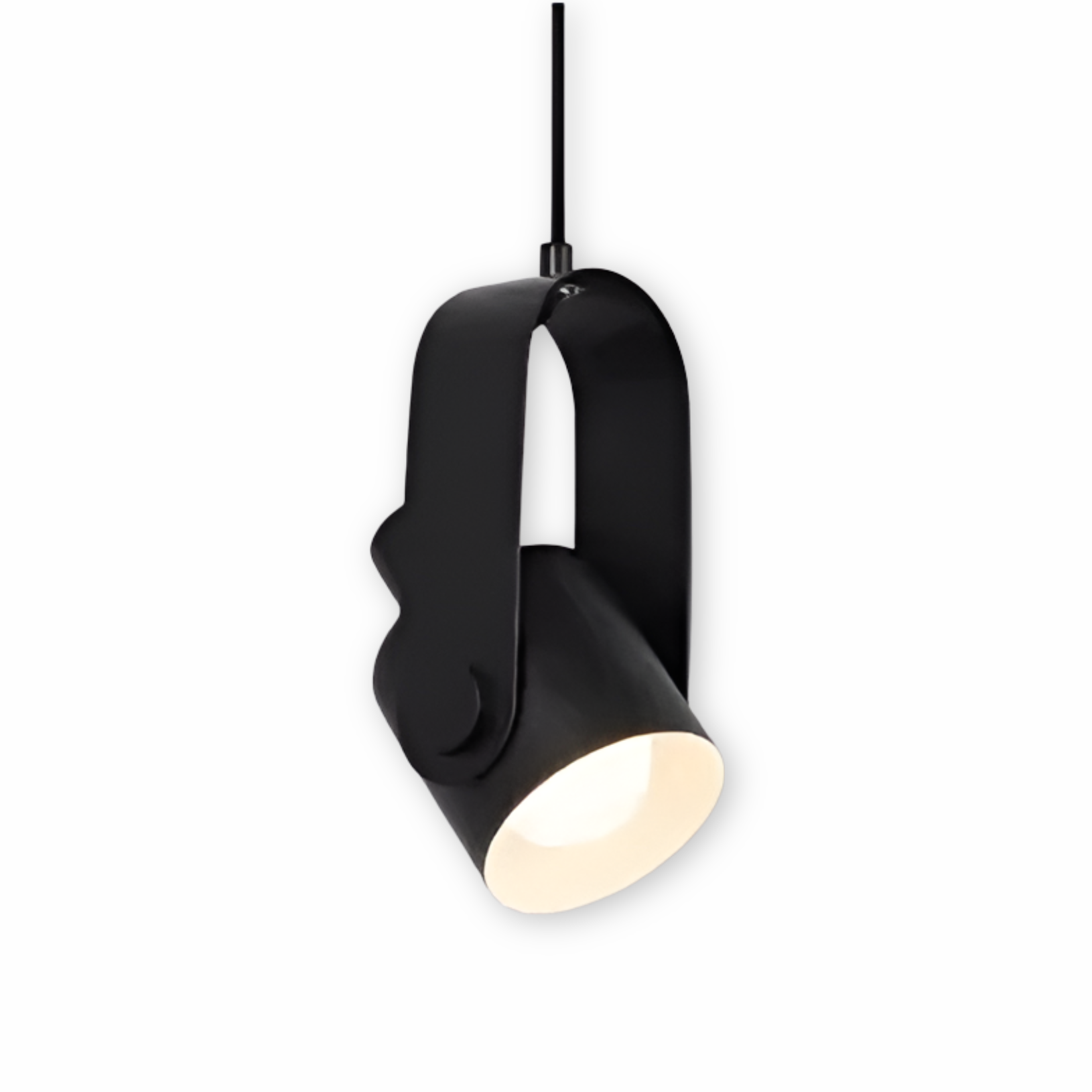 Black pendant light on a white background