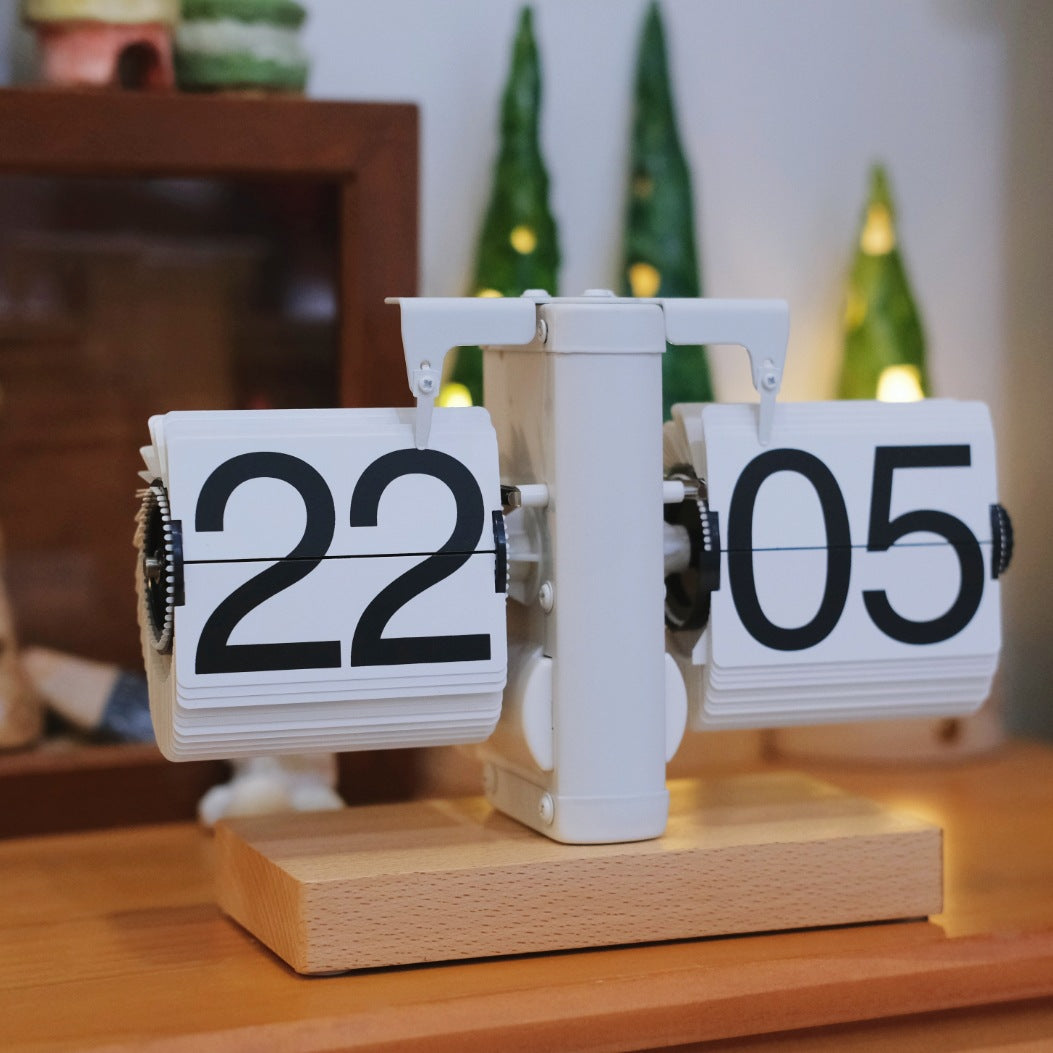 Tabletop clock with digital display on a wooden base