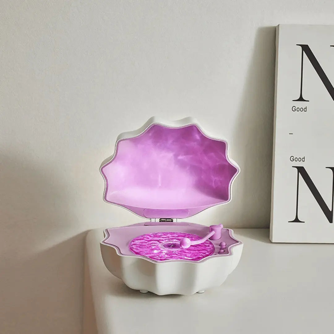 Decorative lamp with a purple interior on a white surface.