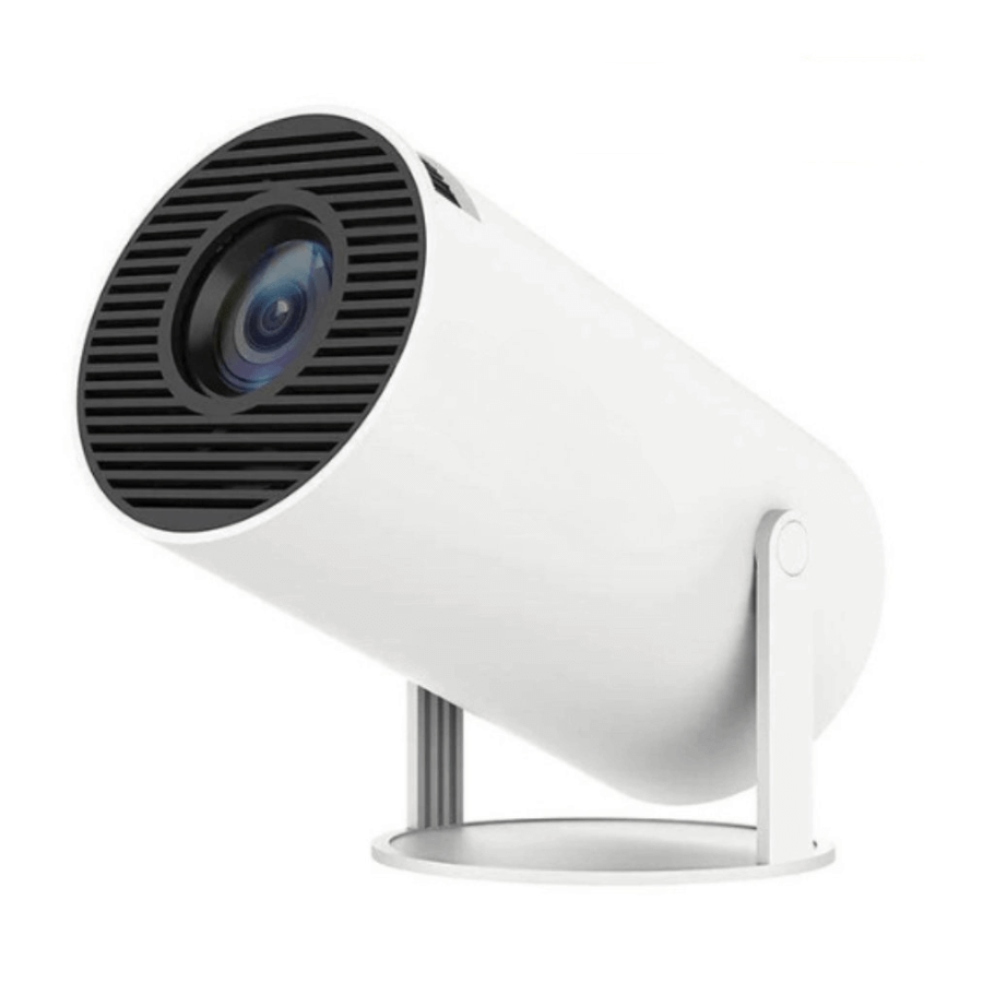 White outdoor security camera with black lens on a white background