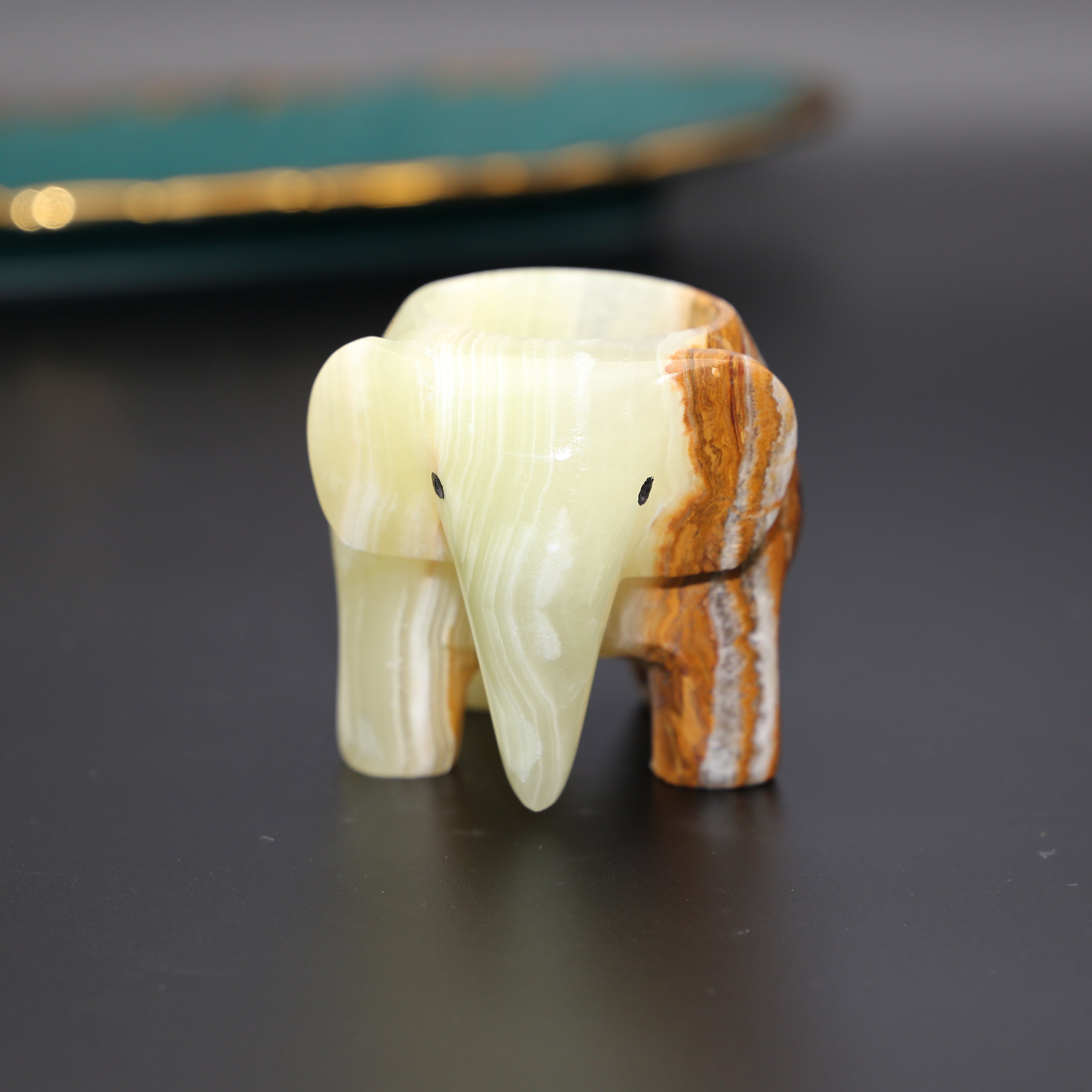 Onyx Marble Elephant Tea Light Holder – Elegant Home Decor Accent for Warm Ambiance and Tranquility 0