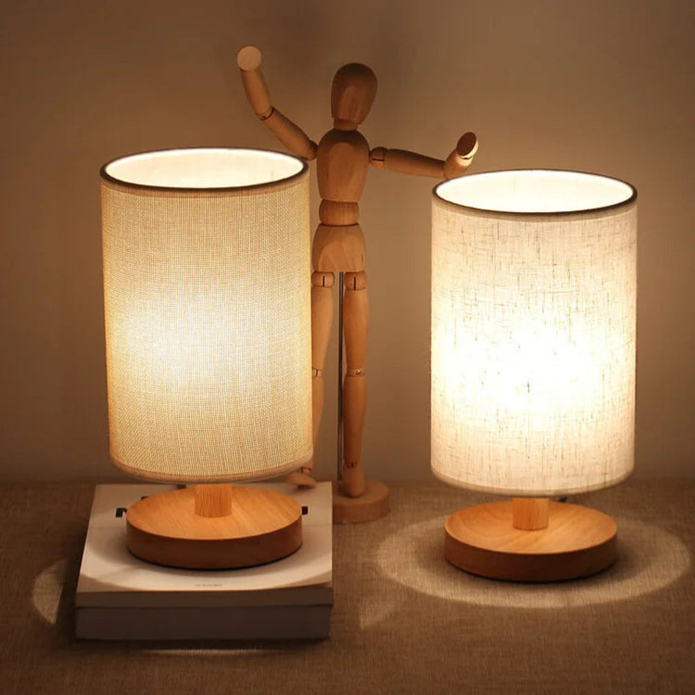 Organic Glow Bedside Lamp - Dimmable Small Table Lamp with Remote Control, Wooden and Linen Design for Bedroom or Nightstand 1