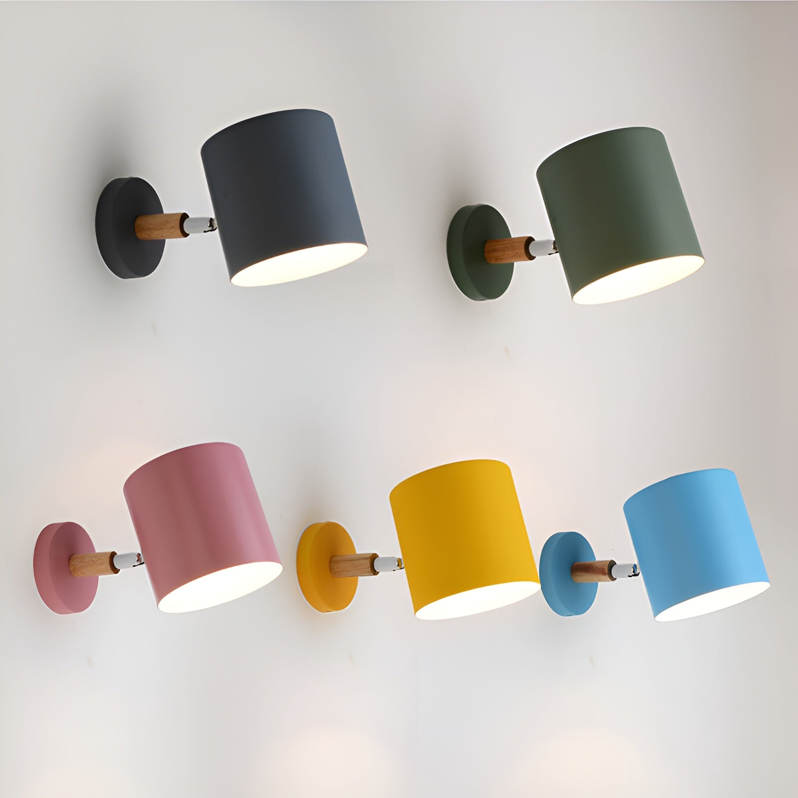Pastel Nordic Wall Light – Adjustable Colorful Wall Sconce for Cozy Ambiance, Metal and Wood Design, Ideal for Living Room or Study 1
