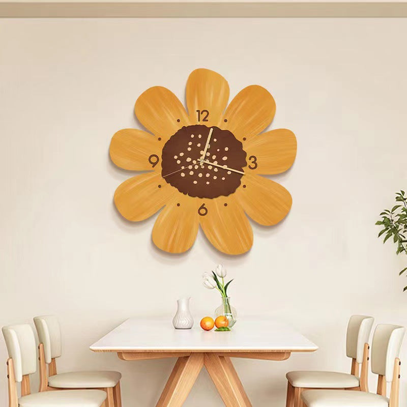 Pinewood Wall Clock Decor with Hand-Painted Floral Design – 40cm Silent Quartz Movement 1