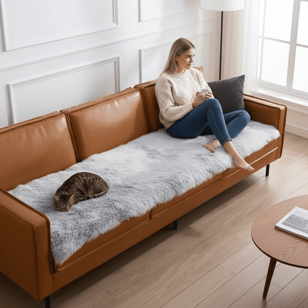 Plush Velvet Sofa Protector - Soft Pet Couch Cover with Non-Slip Backing, Machine Washable, Fits Leather and Fabric Sofas 1