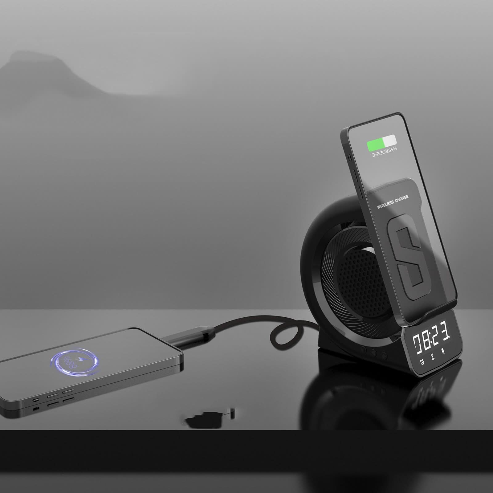 Portable Bluetooth Speaker Alarm Clock with Wireless Charging – Compact Design for Home and Travel 1