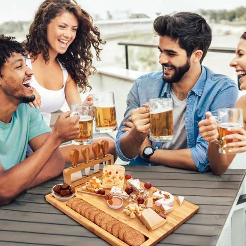 Premium Bamboo Cheese Board Set with Stainless Steel Knives – Elegant Charcuterie and Cheese Platter for Entertaining 2