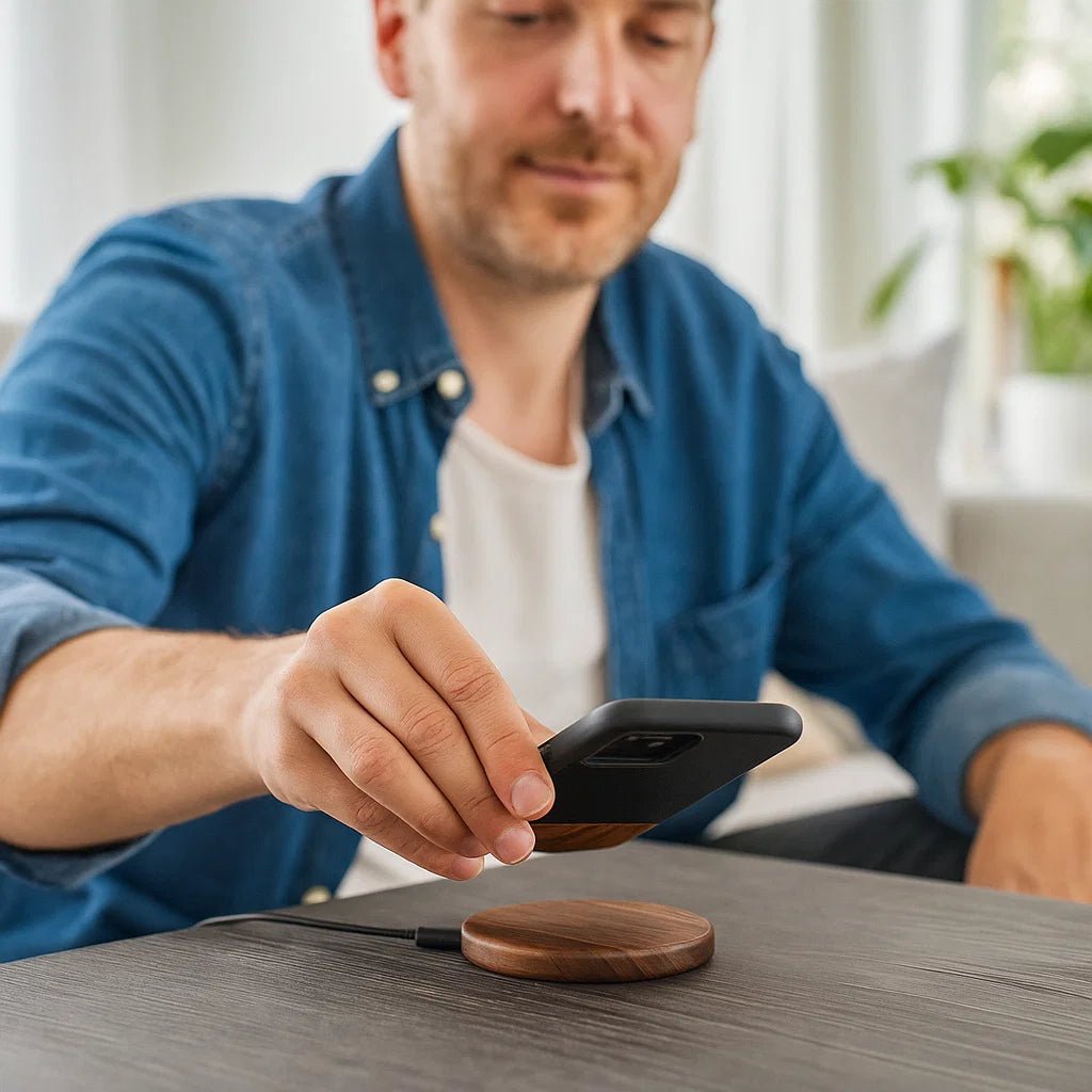 Qi Wireless Fast Charger with Natural Bamboo Design – Compatible with iPhone and Samsung Wireless Devices 1