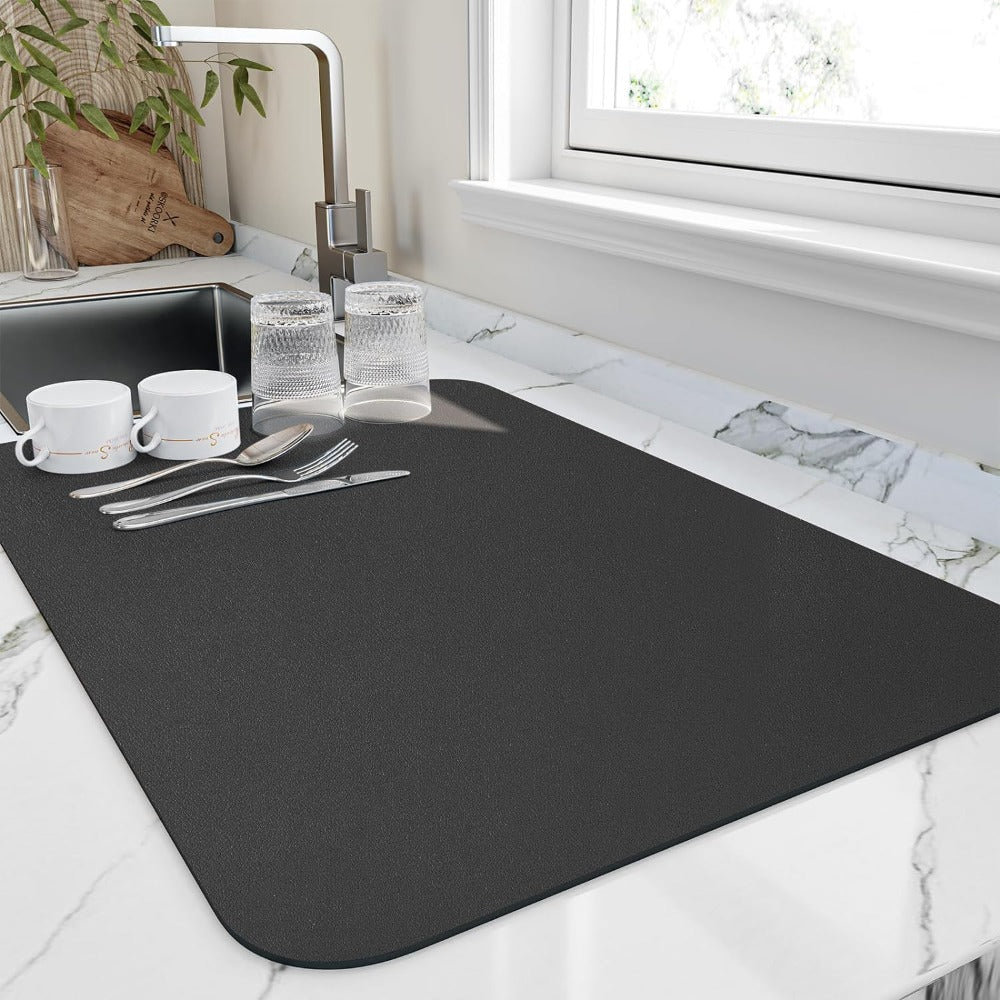 Quick-Drying Kitchen Drying Mat - Highly Absorbent Diatomaceous Earth, Space-Saving Design, Ideal for Dishes and Utensils 0