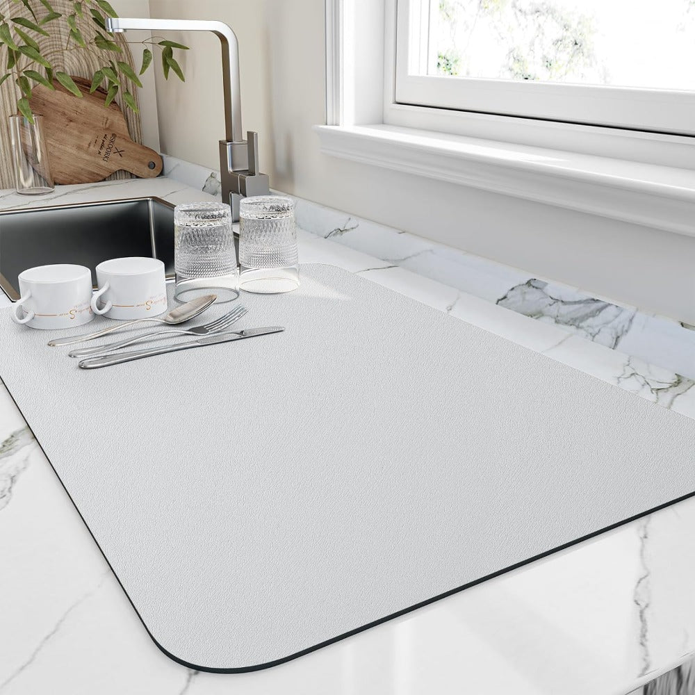 Quick-Drying Kitchen Drying Mat - Highly Absorbent Diatomaceous Earth, Space-Saving Design, Ideal for Dishes and Utensils 4