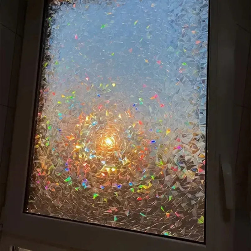 Rainbow Effect Privacy Window Film, 200cm x 45cm, Static Adhesive, UV Protection, Reusable Decorative Film 0