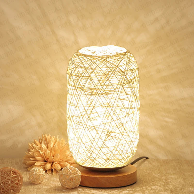 Rattan Bedside Lamp with Wooden Base – Handcrafted Natural Design for Bedroom, Cozy Table Lamp for Nightstand 2