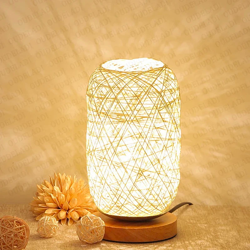 Rattan Bedside Lamp with Wooden Base – Handcrafted Natural Design for Bedroom, Cozy Table Lamp for Nightstand 7
