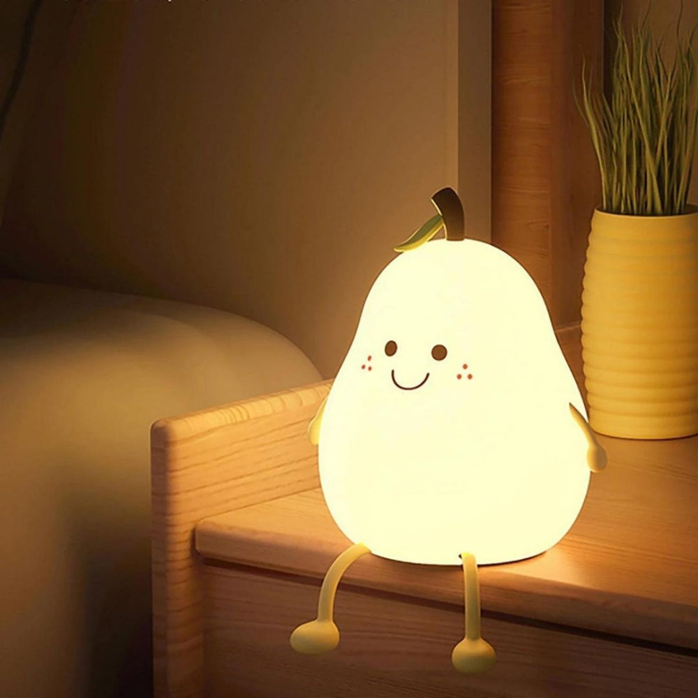 Rechargeable LED Night Light in Pear Shape – Soft Silicone Lamp for Children's Room with Dimmable Lighting and 7 Colors 0