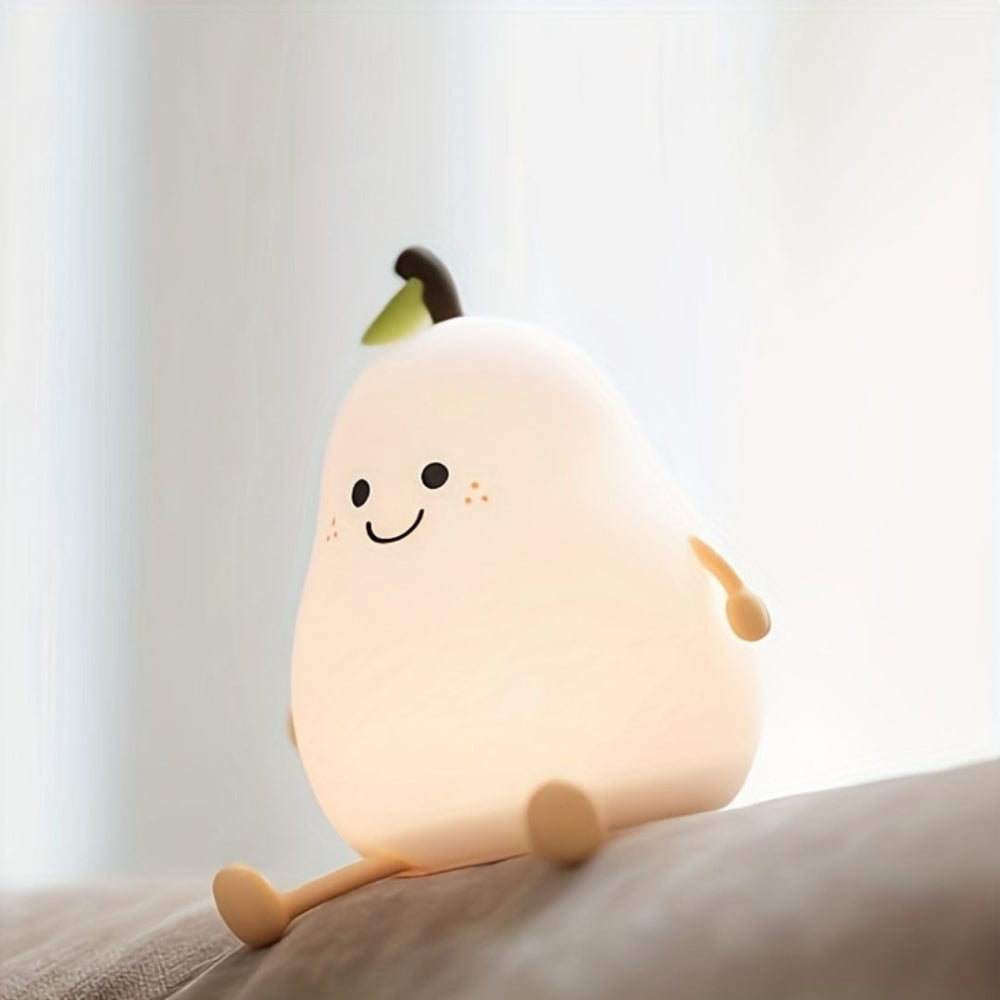 Rechargeable LED Night Light in Pear Shape – Soft Silicone Lamp for Children's Room with Dimmable Lighting and 7 Colors 4