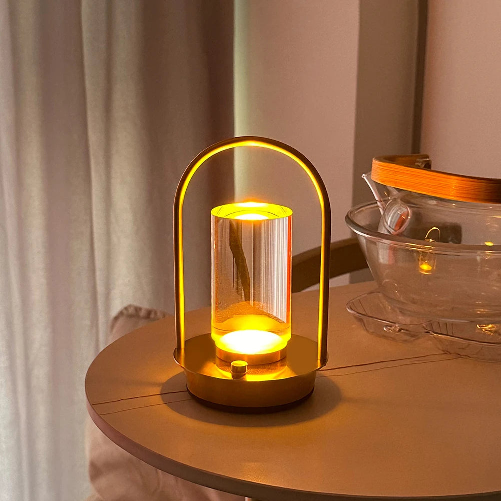 Decorative lamp on a table with a warm glow