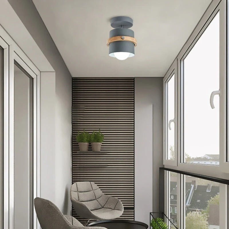 Rotating Flush Mount Ceiling Light Fixture with Layered Wood and Metal Design – Indoor Dome Diffuser for Hallways and Bedrooms 7