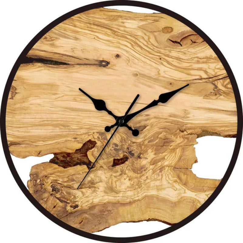 Rustic Wood Grain Wall Clock with Metal Frame – 11.81 Decorative Timepiece with Silent Quartz Movement and Roman Numerals 0