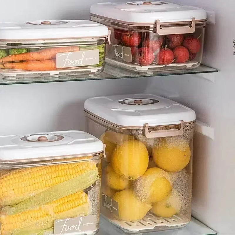 Storage containers with fruits and vegetables inside a refrigerator
