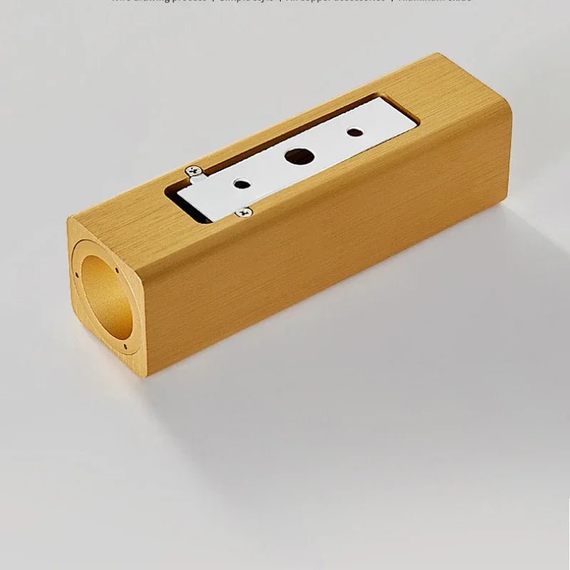 Wooden block with a white rectangular cutout on a light gray background