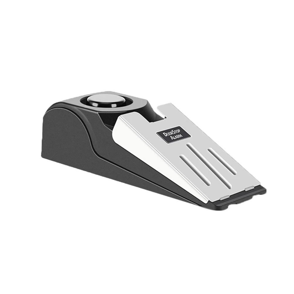 Black and silver door stopper on a white background