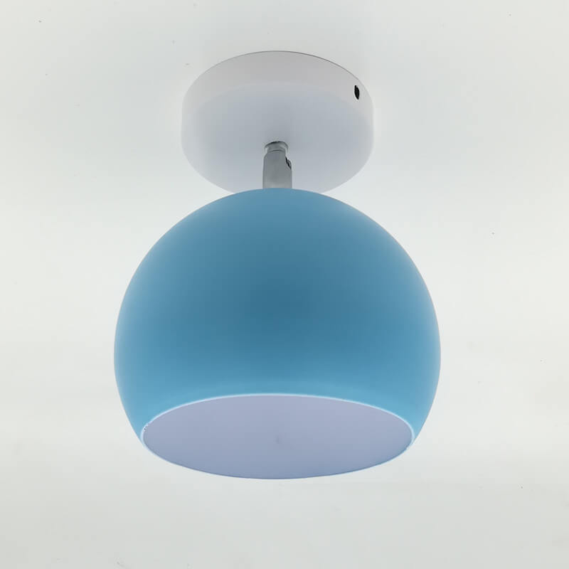 Ceiling light fixture with a blue shade on a white background