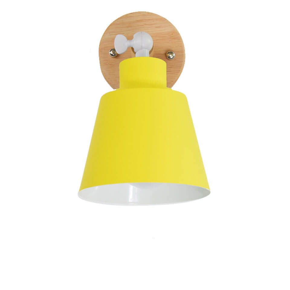 Yellow wall lamp with wooden base on a white background