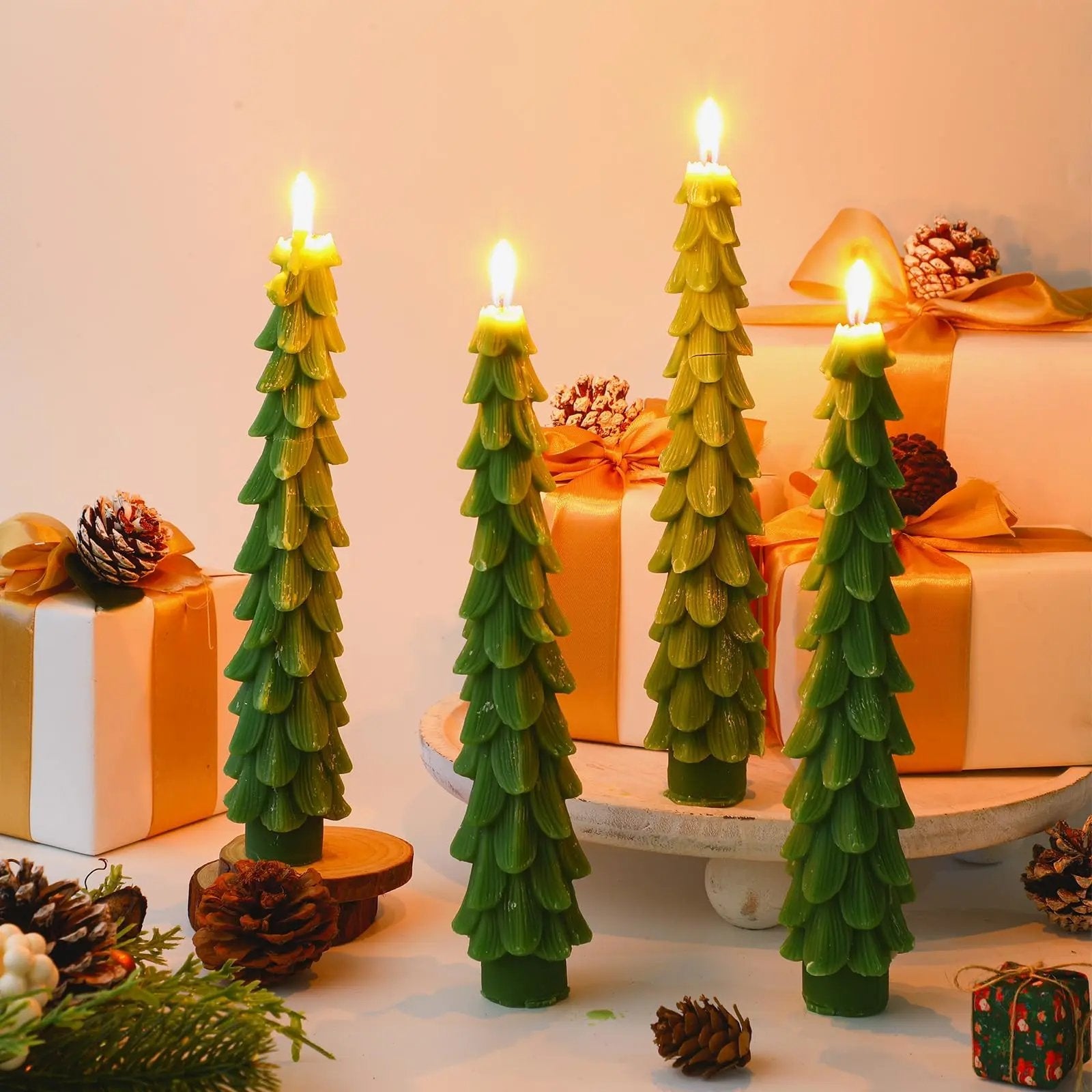 Set of 4 Flameless LED Fir Candles – Safe Warm Light for Cozy Winter Decor 1