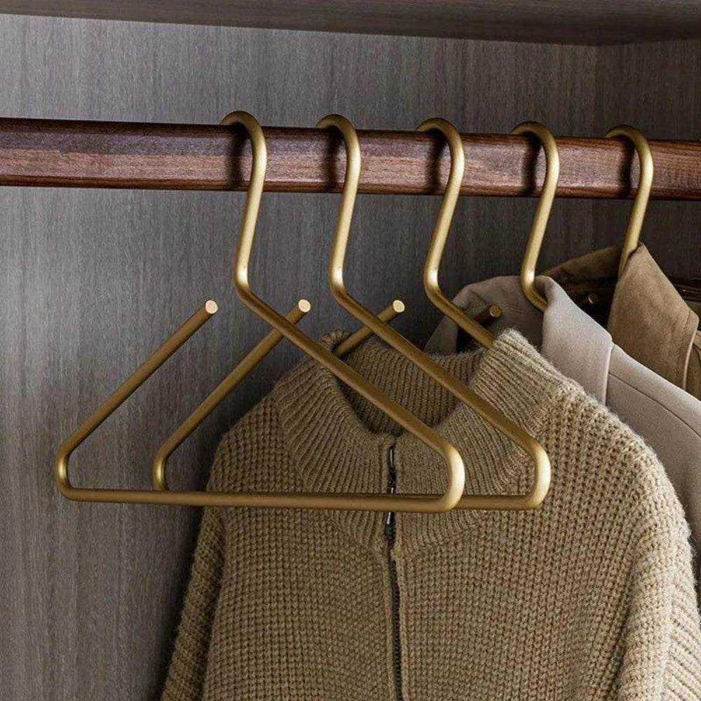 Set of 5 Stylish Metal Clothes Hangers in Matte Gold and Silver for Elegant Wardrobe Organization 2