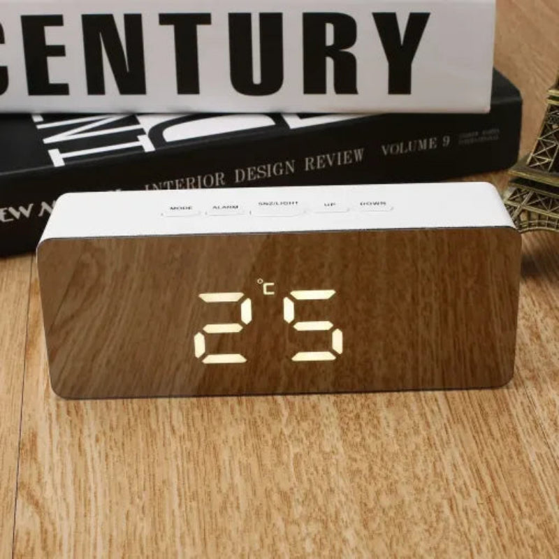 Smart Mirror Alarm Clock with LED Display, Digital Clock, Nightlight, and Dual Power Options – Compact Design in White 3