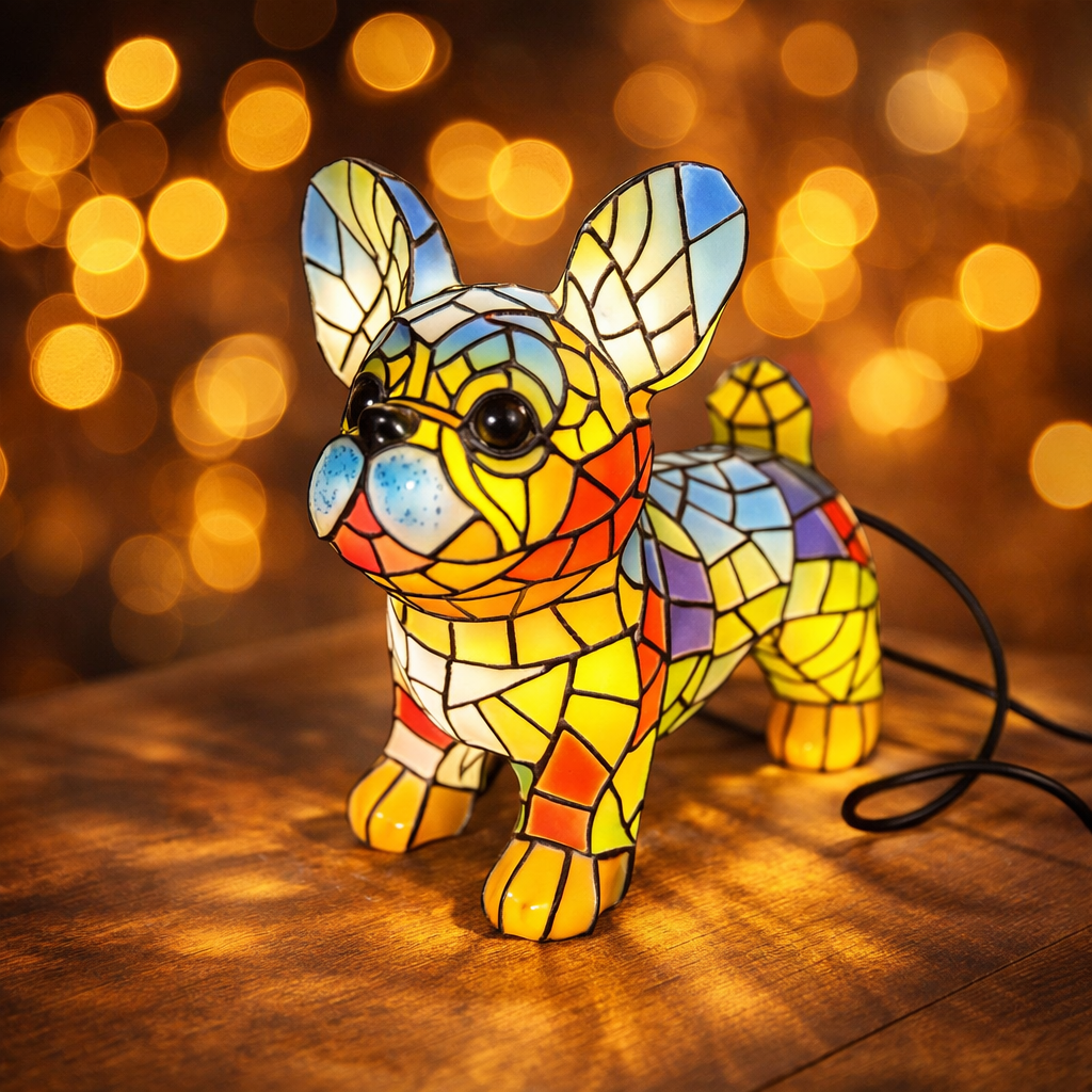 Stained Resin French Bulldog Lamp – Artistic Dog Figurine Light for Home Decoration
