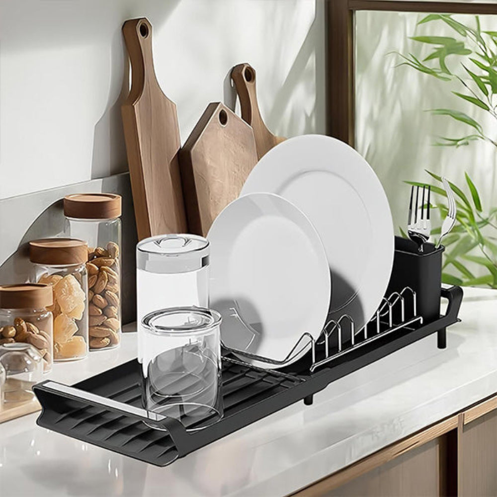 Stainless Steel Dish Drying Rack with Pull-Out Draining Board – Space-Saving Design for Efficient Dish Draining 1