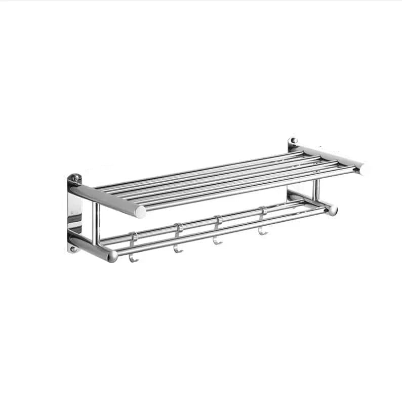 Stainless Steel Wall-Mounted Towel Rack - Space-Saving Bathroom Storage for Towels and Bathrobes 2
