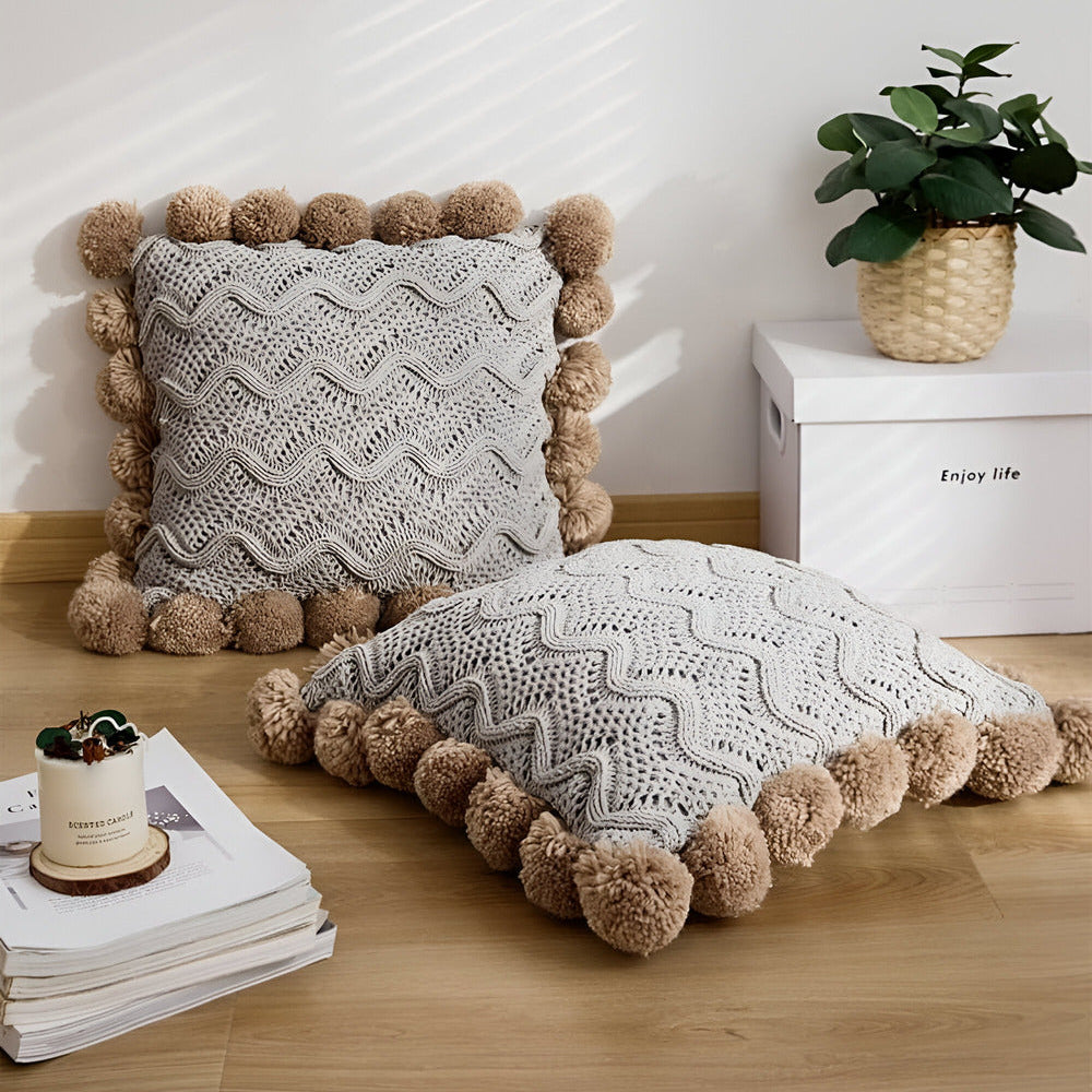 Stylish Knitted Tassel Cushion Cover – Soft Cotton Decorative Pillow Case 45x45 cm for Home Decor 4