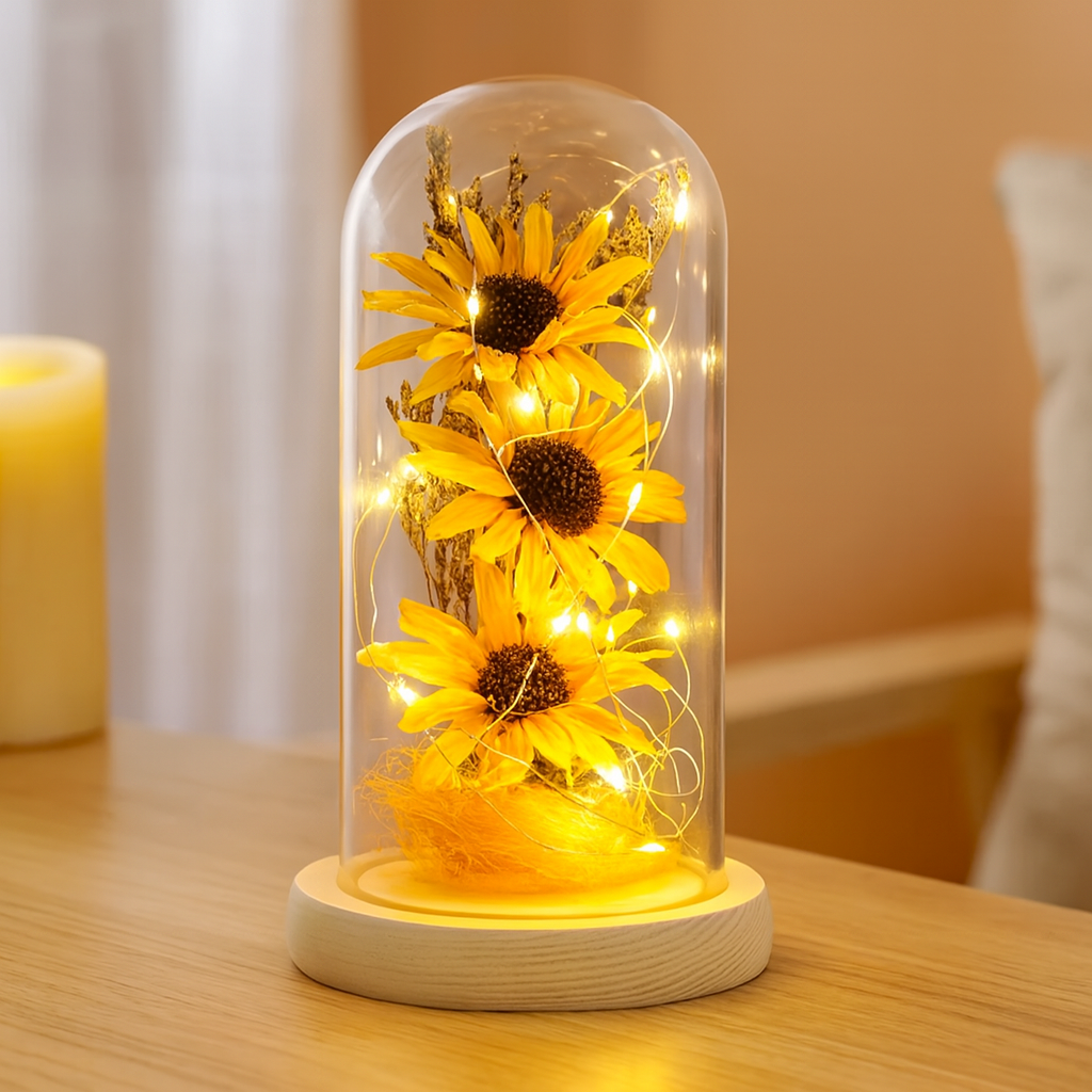 Sunflower Table Lamp with Touch Dimmer – Warm White LED for Bedroom or Living Room, Adjustable Brightness and Flexible Shaft 1