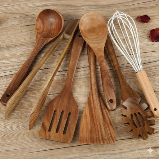 Luxury Wooden Kitchen Utensil Set – 7-Piece Non-Toxic, Durable & Stylish Cooking Tools