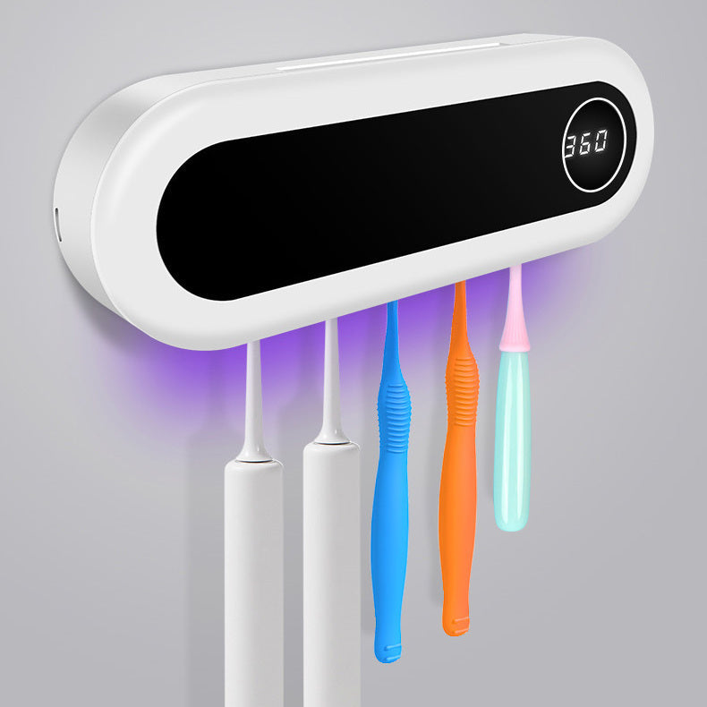 UV Light Wall Mounted Toothbrush Holder – Hygienic Bathroom Organizer for 5 Brushes with Rechargeable Battery and Automatic Shut-Off 0
