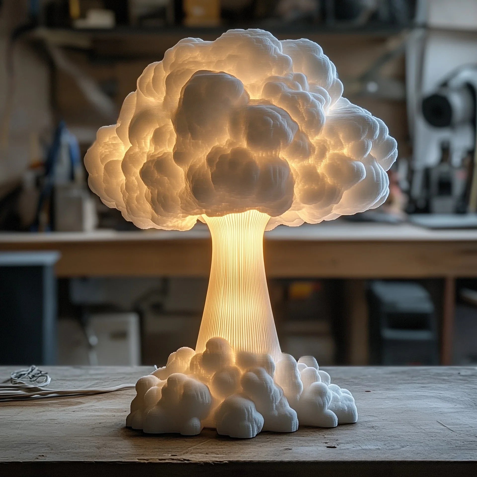 Unique 3D Table Lamp with Mushroom Cloud Design - USB Powered Decorative Bedside or Desk Lamp for Living Room and Bedroom 2
