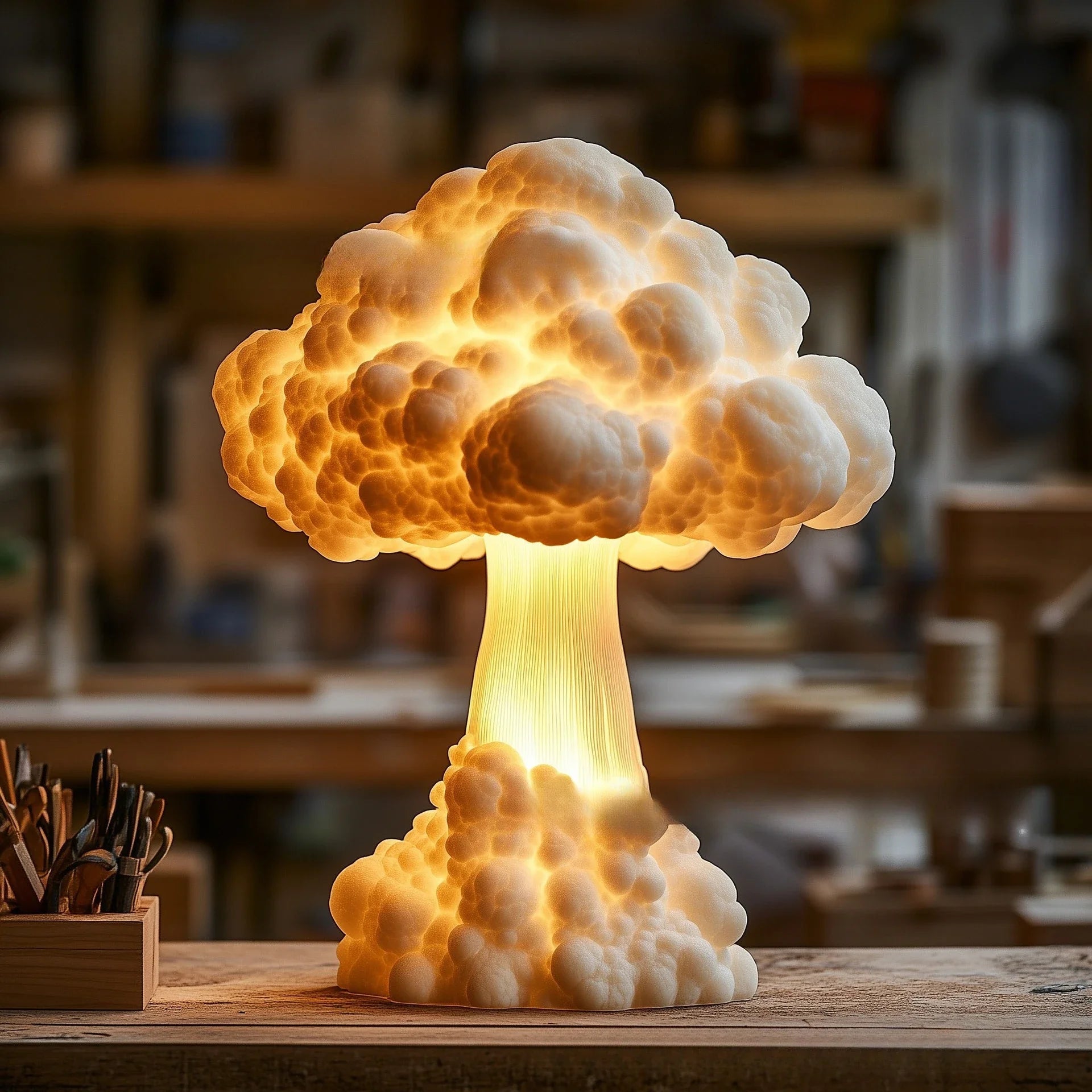 Unique 3D Table Lamp with Mushroom Cloud Design - USB Powered Decorative Bedside or Desk Lamp for Living Room and Bedroom 3