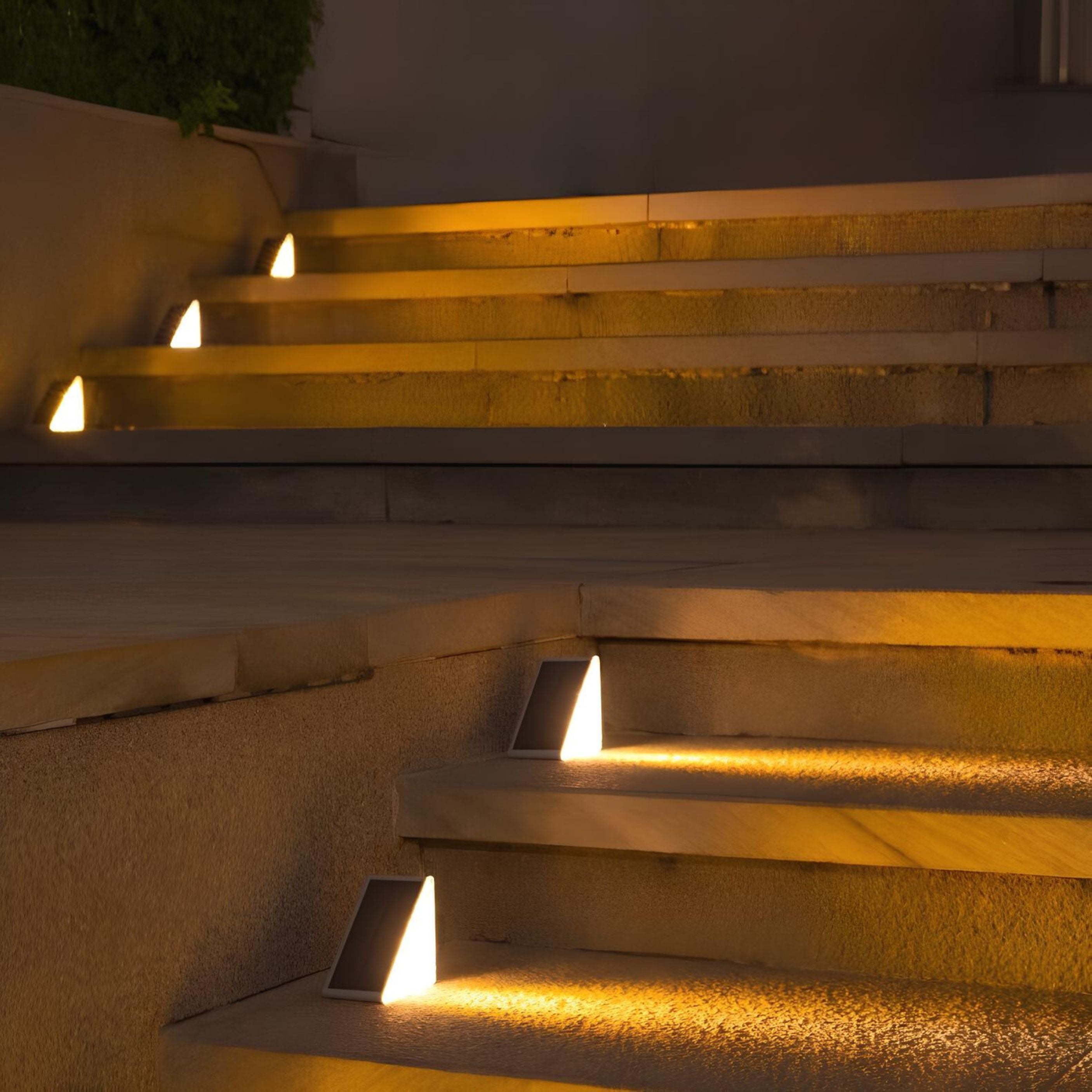 Staircase with embedded lights at night