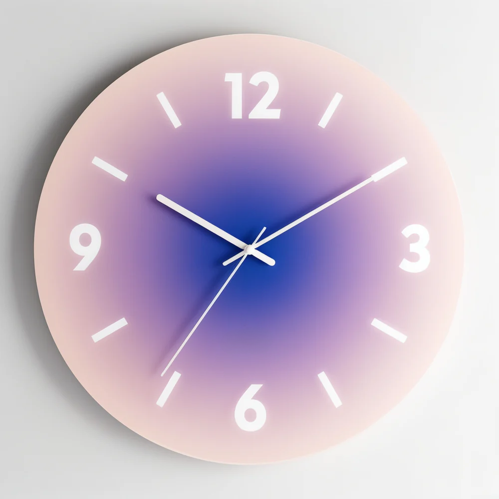 Gradient clock with pink to blue color scheme on a light gray background