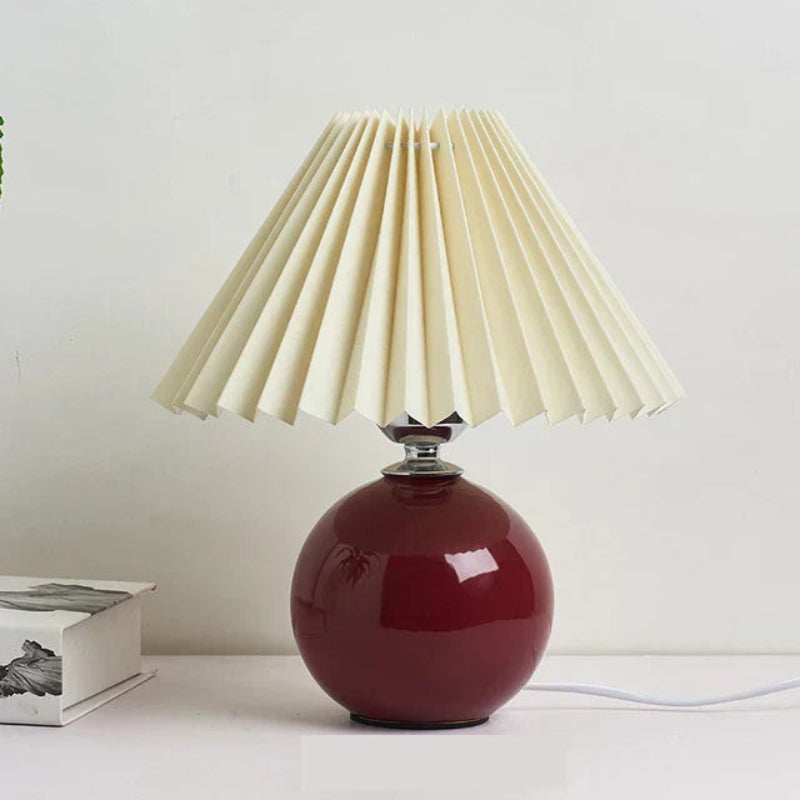 Vintage Table Lamp with Pleated Shade – Elegant Bedroom or Bedside Table Lamp for Warm Ambiance 0
