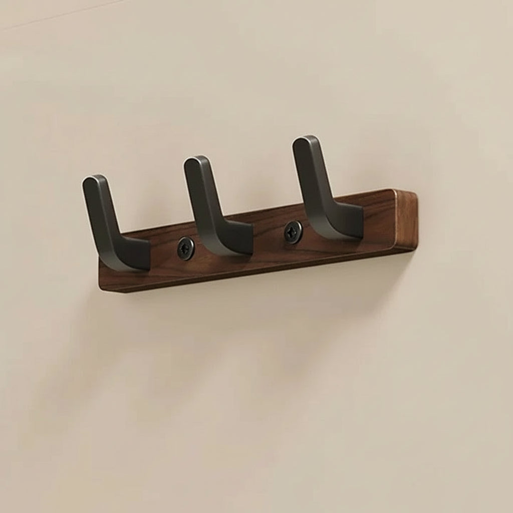 Wall-Mounted Coat Hook, Wood and Metal Design in Black Finish – Stylish Wall Hooks for Entryway, Bedroom, and Bathroom Storage 0